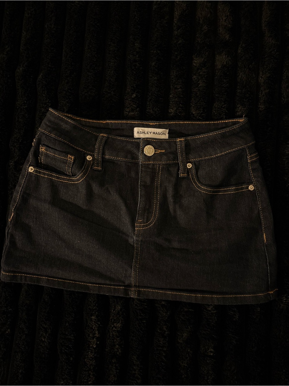 ashley mason dark denim mini skirt